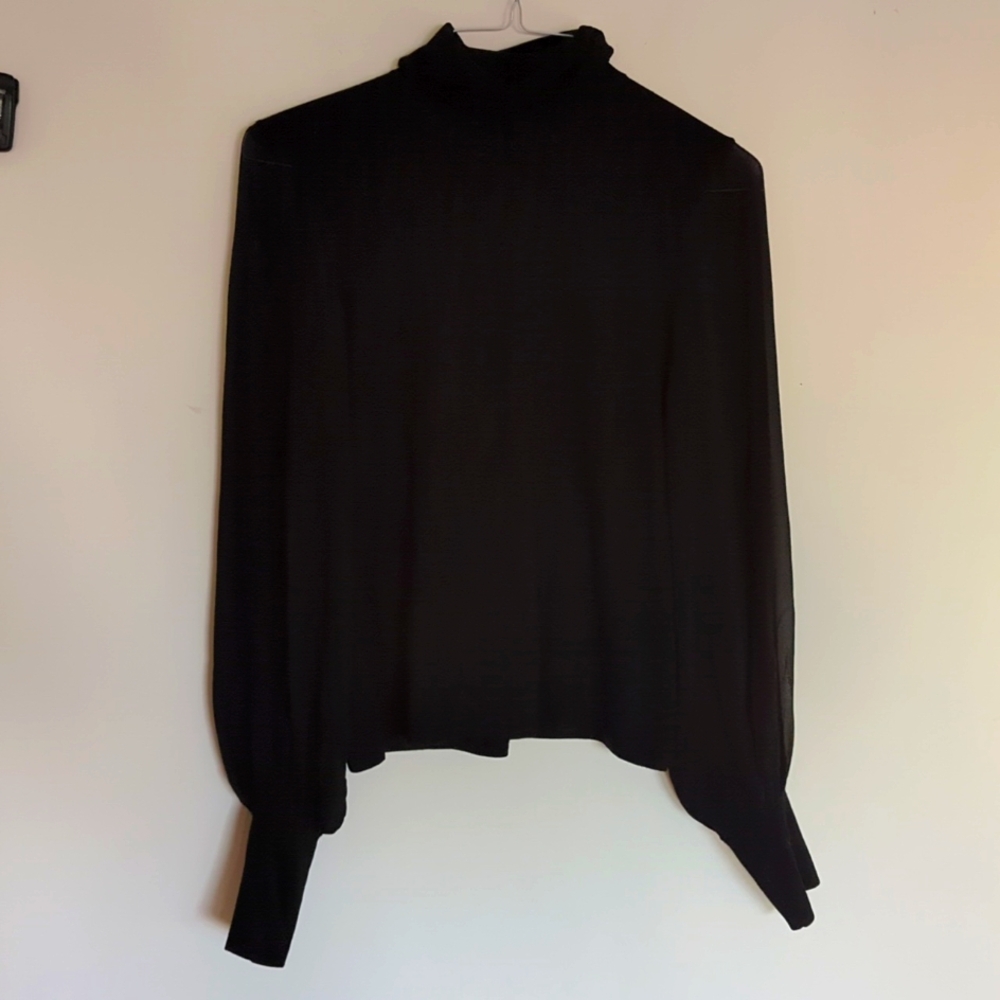 Per Se turtleneck w/ long sheer sleeves